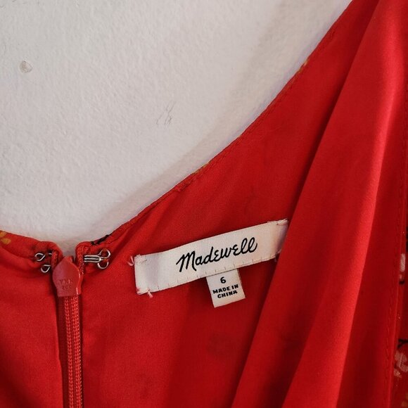 Madewell Ruffle-Strap Wrap Dress Red Midi Floral Print Summer Women's 6 - Picture 9 of 12